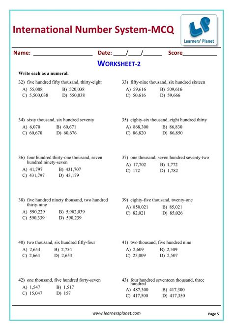 the number system worksheet grade 5